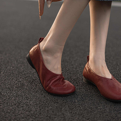 soft washed horse leather vintage round toe low heel fl 09