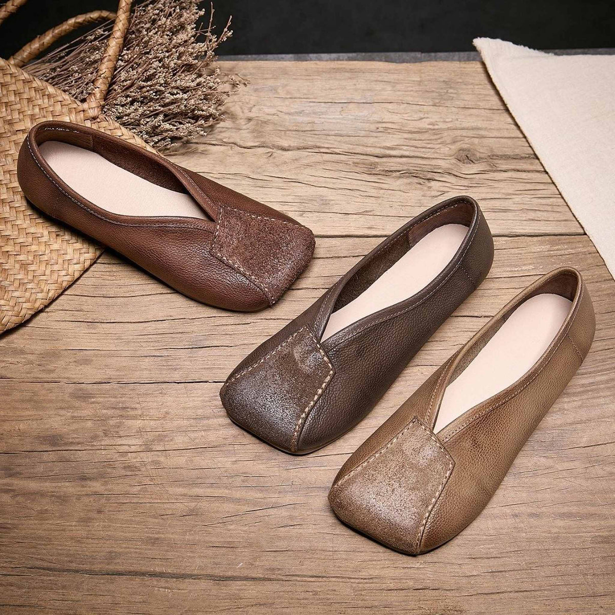 square toe low chunky heel comfort flats for spring in  01