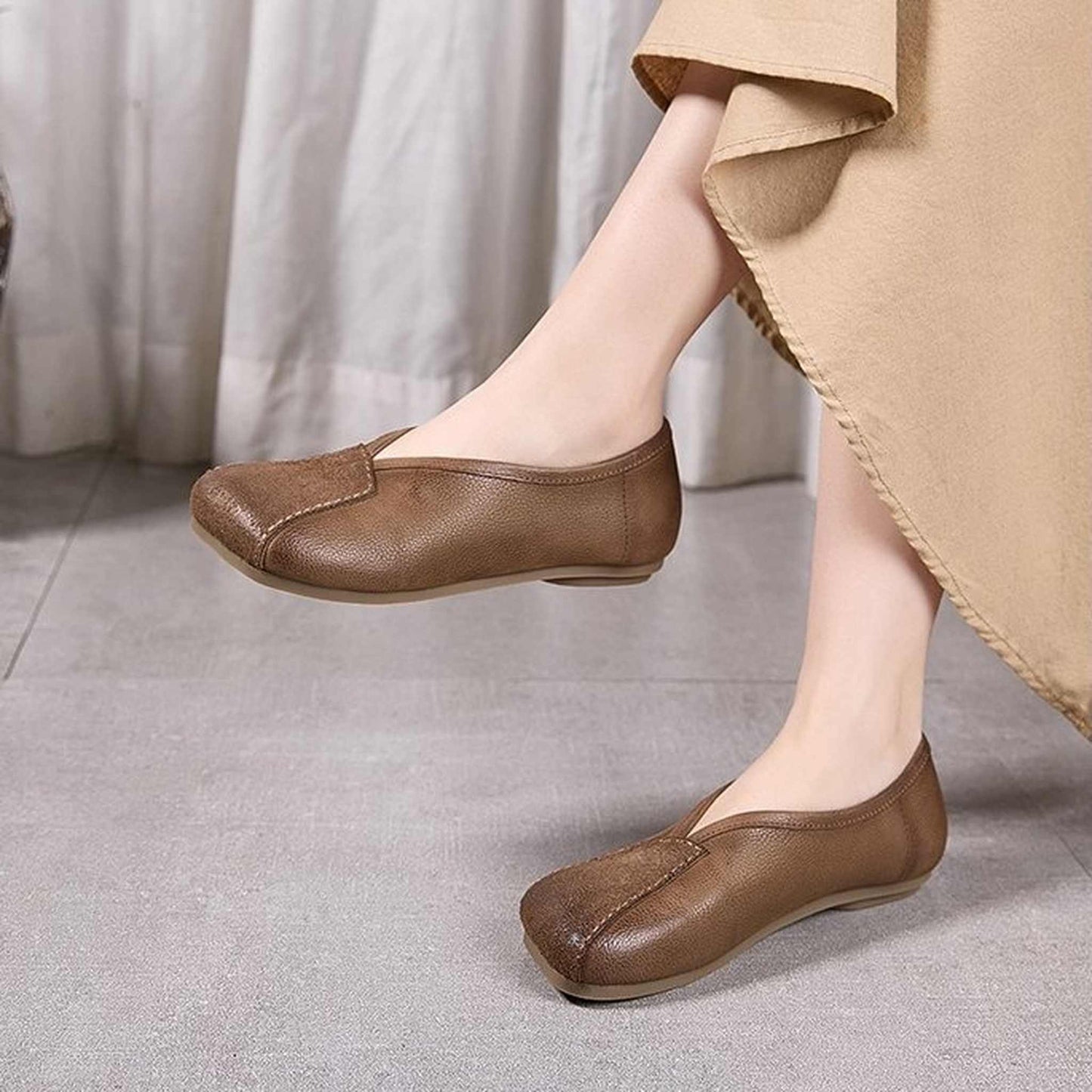 square toe low chunky heel comfort flats for spring in  08