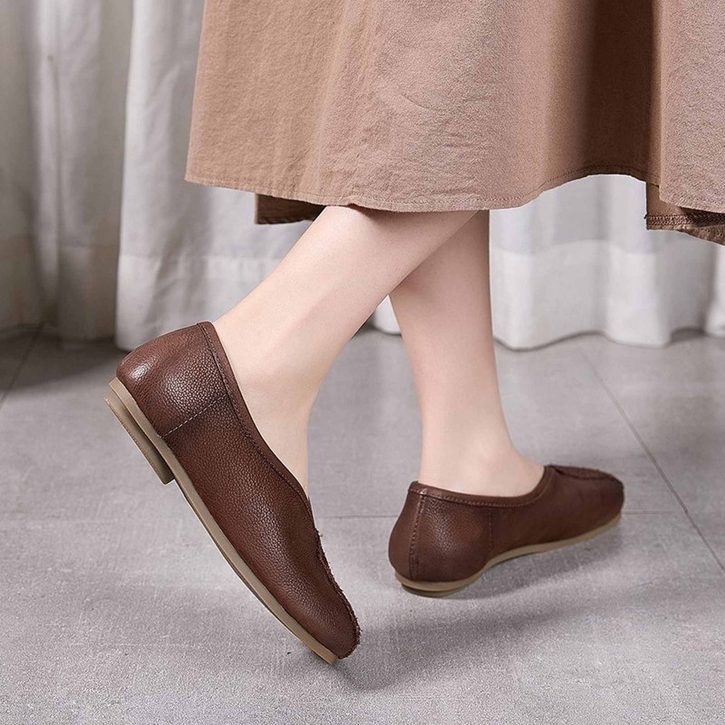 square toe low chunky heel comfort flats for spring in  09