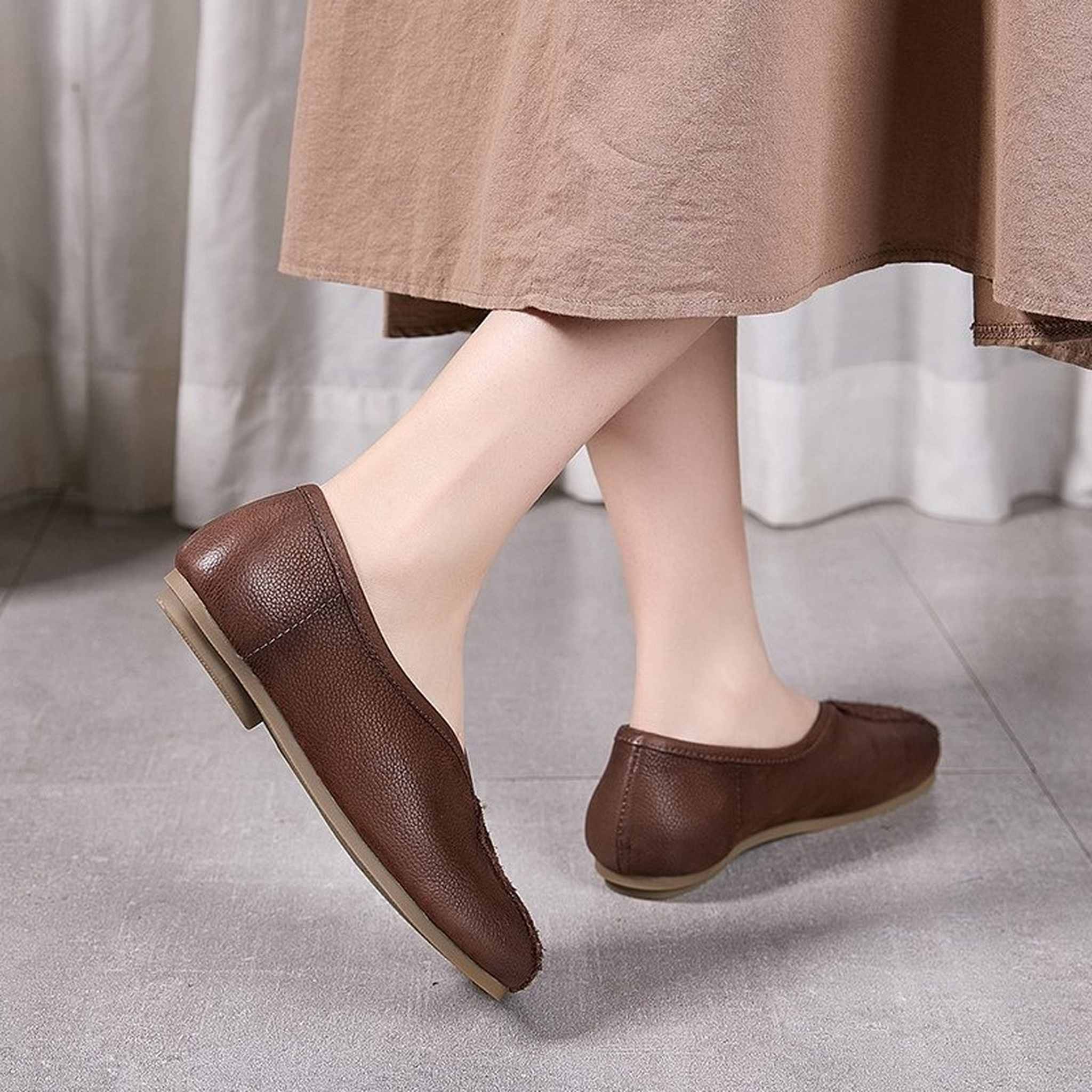 square toe low chunky heel comfort flats for spring in  09