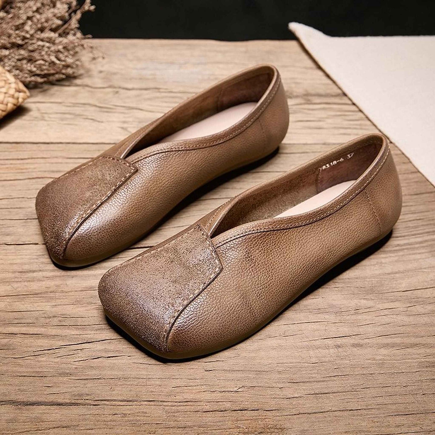 square toe low chunky heel comfort flats for spring in  10