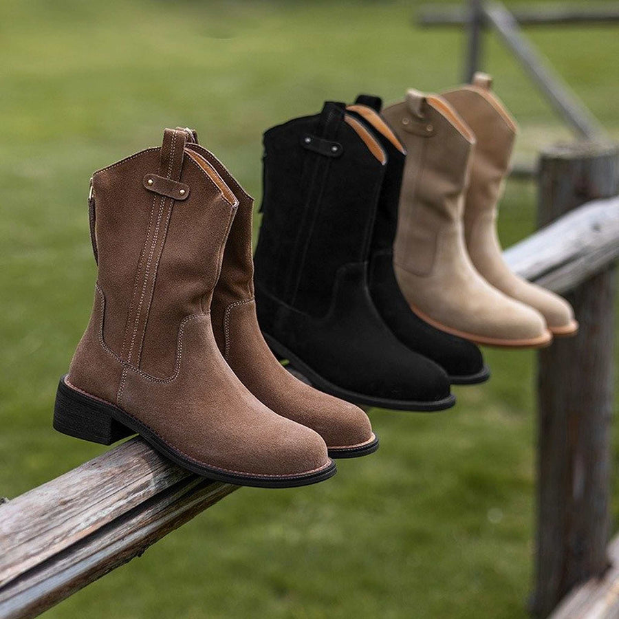 thick heel western cowboy short boots for autumn in bla 01