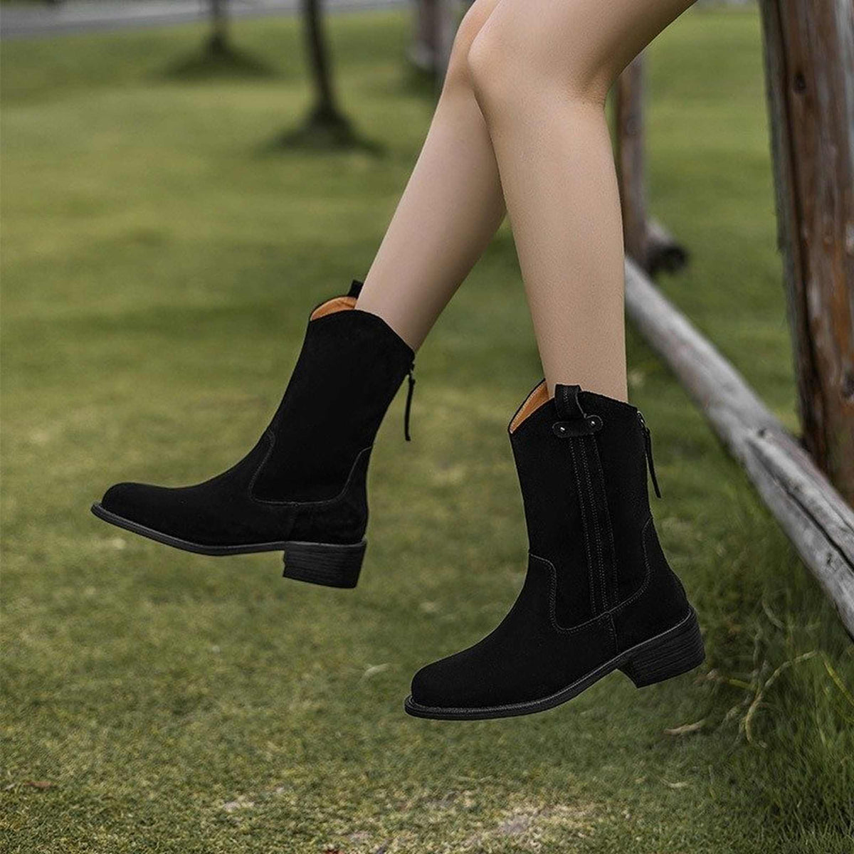 thick heel western cowboy short boots for autumn in bla 04