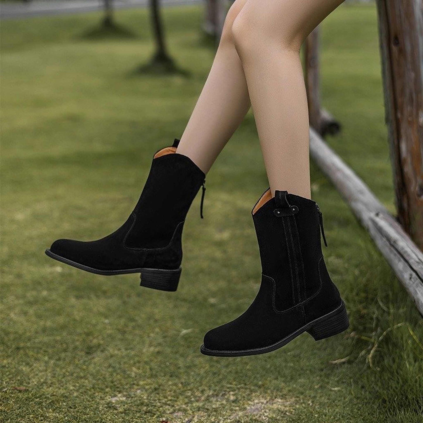 thick heel western cowboy short boots for autumn in bla 04