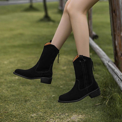 thick heel western cowboy short boots for autumn in bla 04