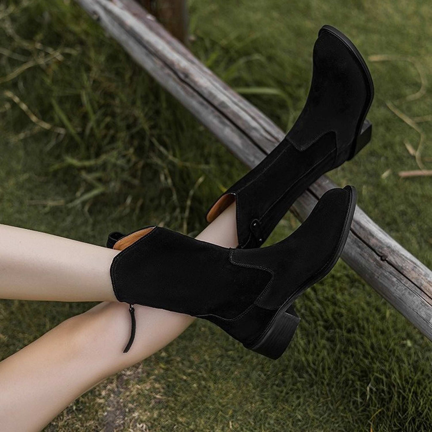 thick heel western cowboy short boots for autumn in bla 11