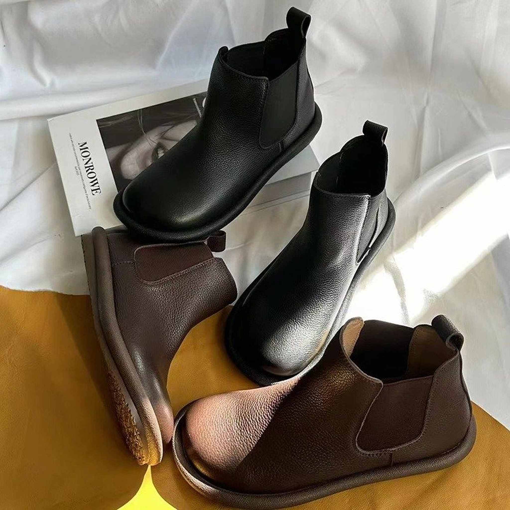 vintage full grain leather ankle boots in black brown 01