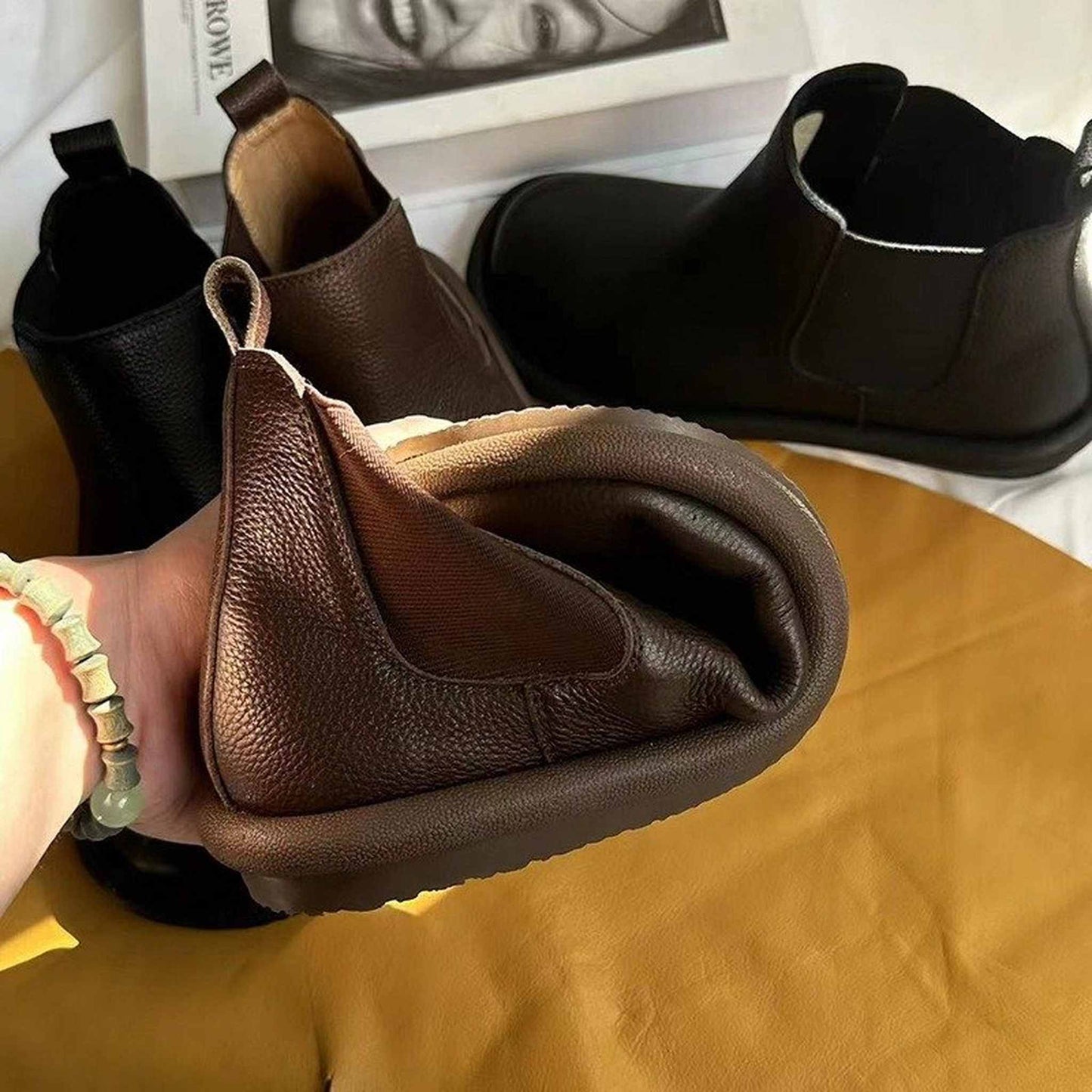 vintage full grain leather ankle boots in black brown 03