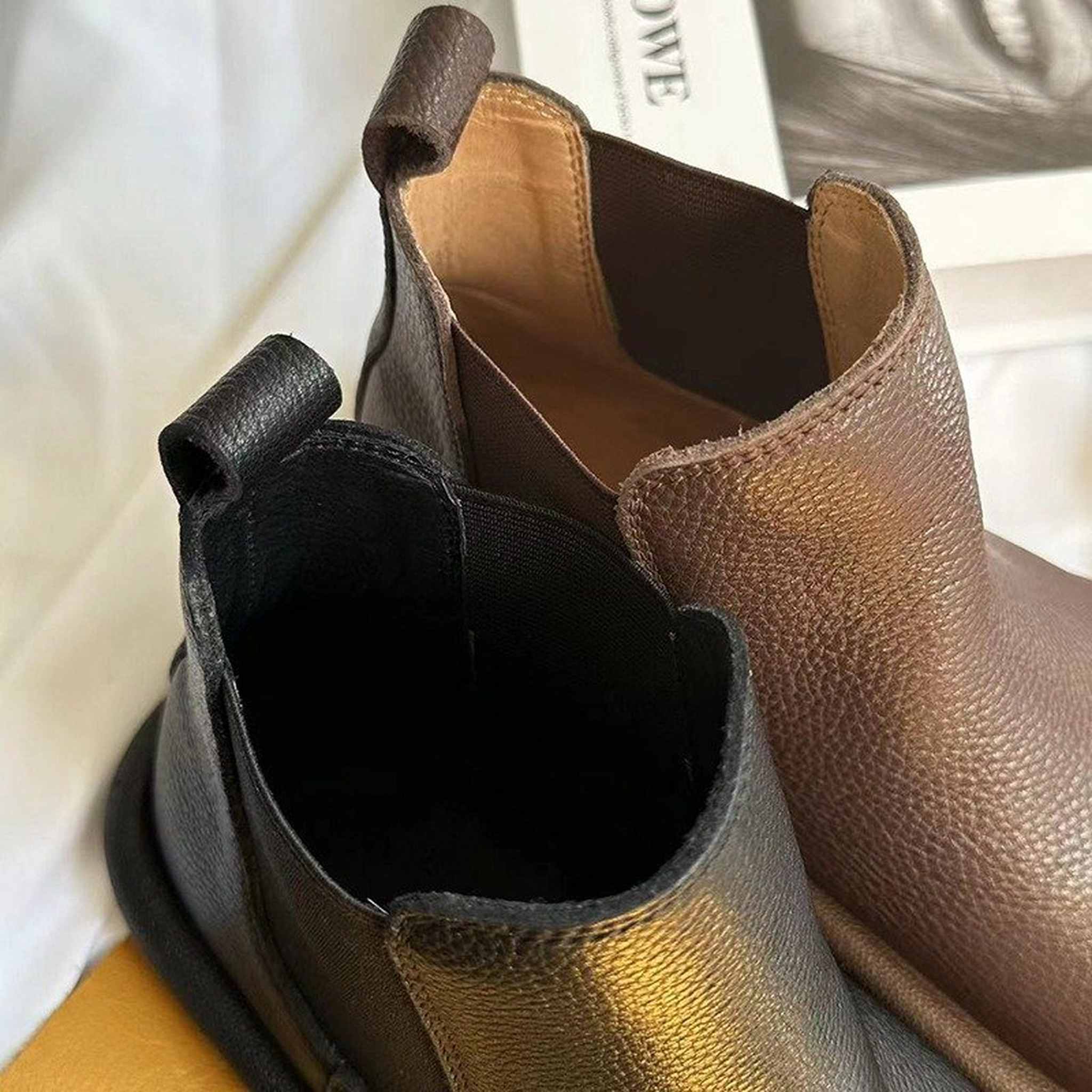 vintage full grain leather ankle boots in black brown 07