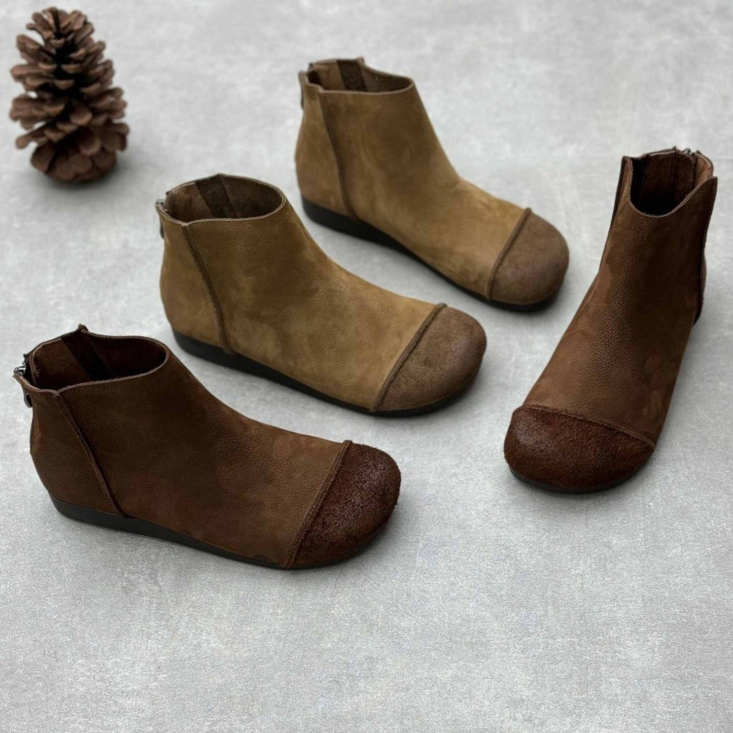 vintage handmade round toe flat sole leather ankle boot 01