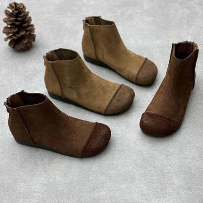 vintage handmade round toe flat sole leather ankle boot 01