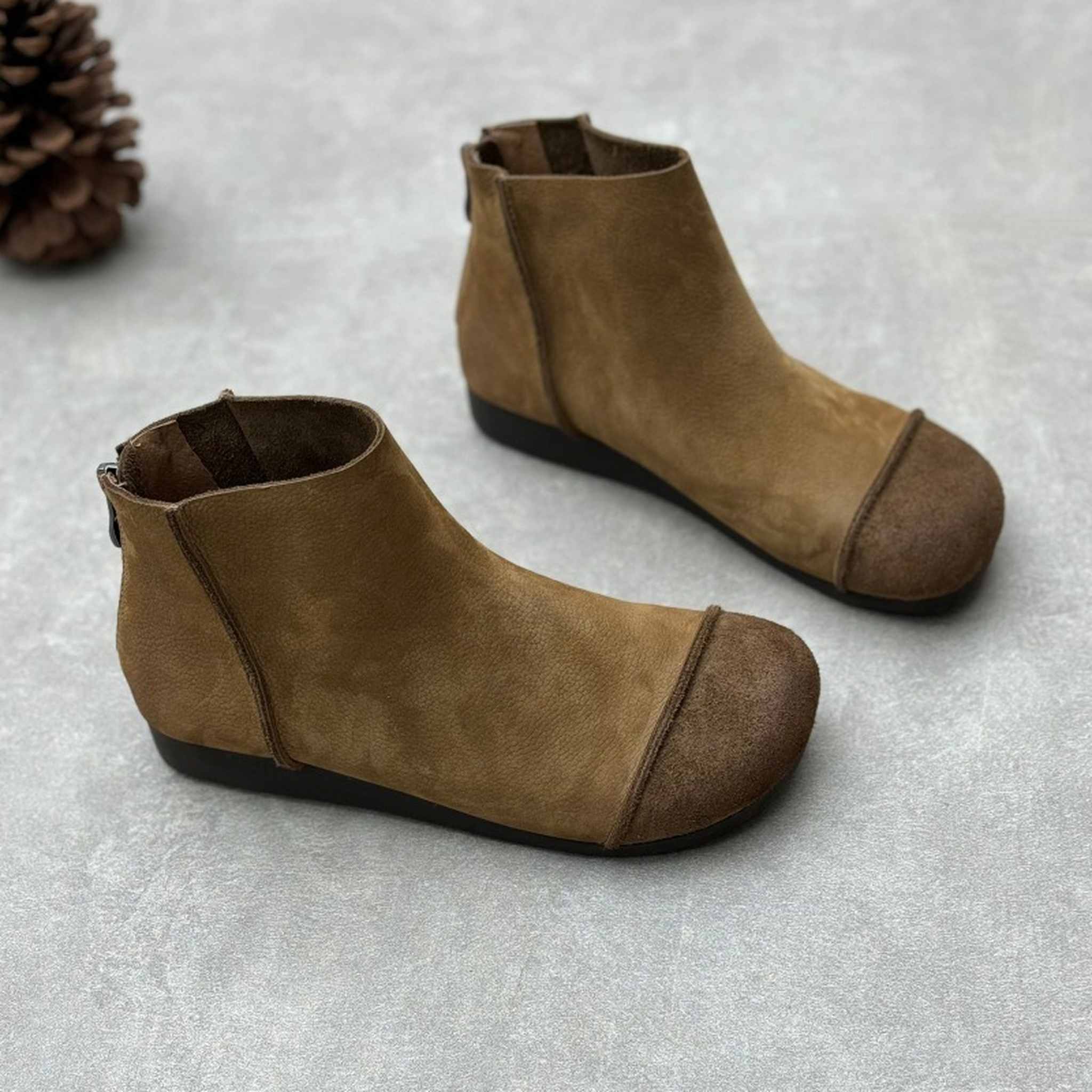 vintage handmade round toe flat sole leather ankle boot 02