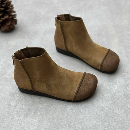 vintage handmade round toe flat sole leather ankle boot 02