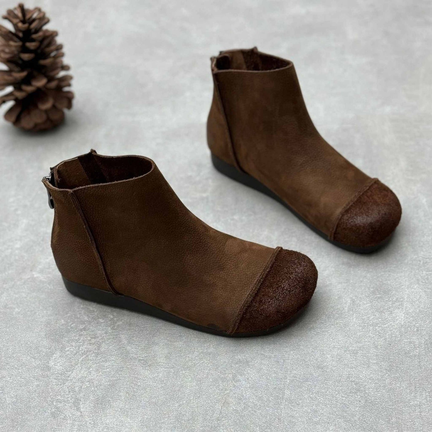 vintage handmade round toe flat sole leather ankle boot 03