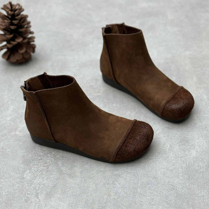 vintage handmade round toe flat sole leather ankle boot 03