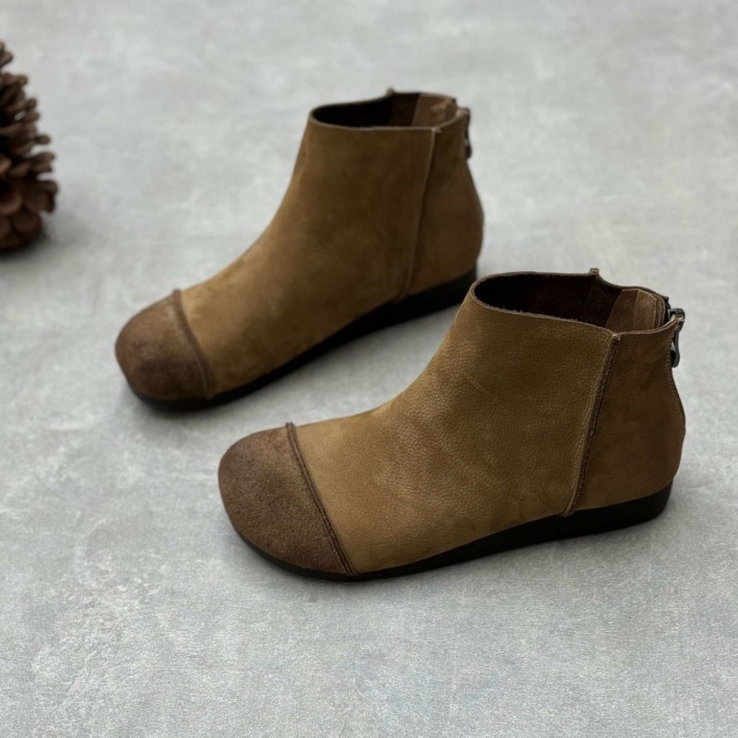 vintage handmade round toe flat sole leather ankle boot 04