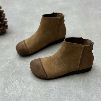 vintage handmade round toe flat sole leather ankle boot 04
