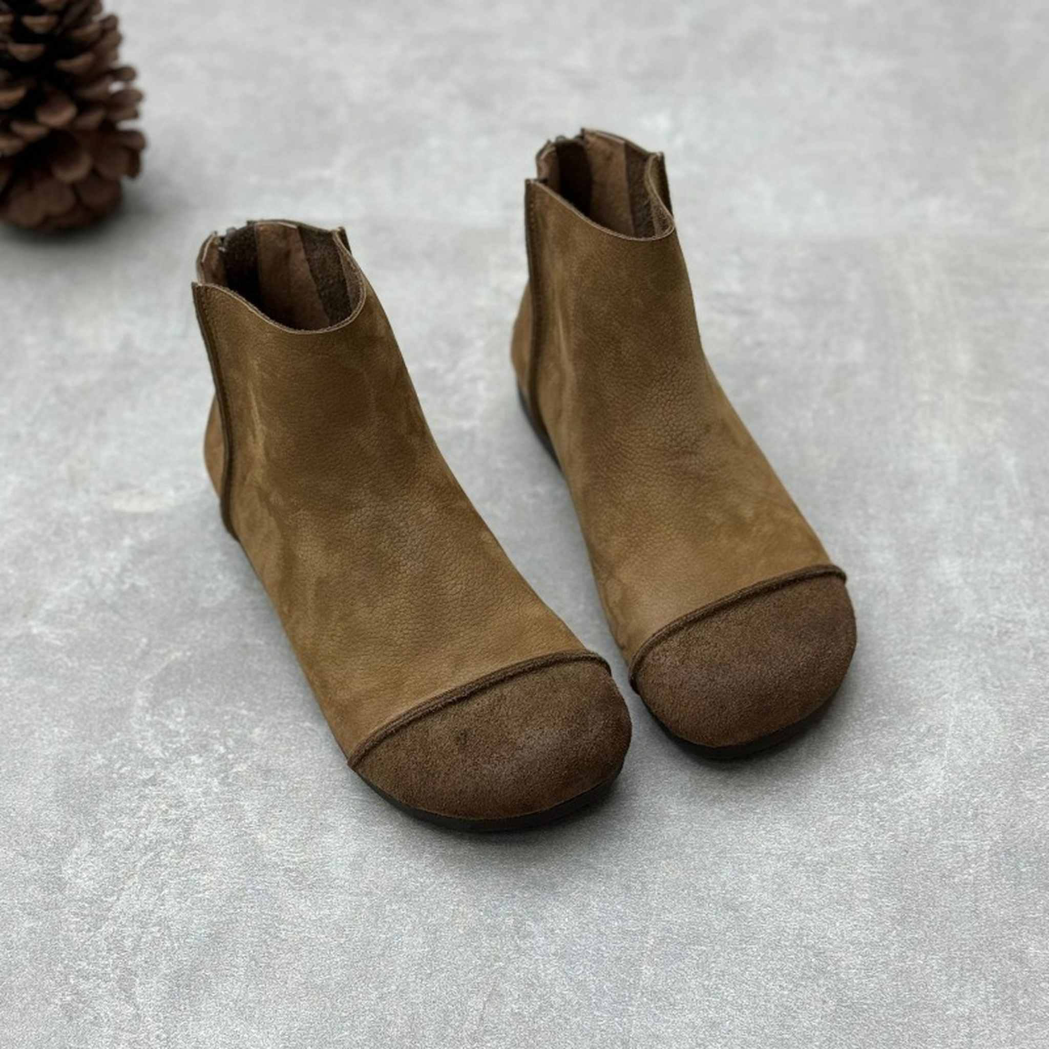 vintage handmade round toe flat sole leather ankle boot 05