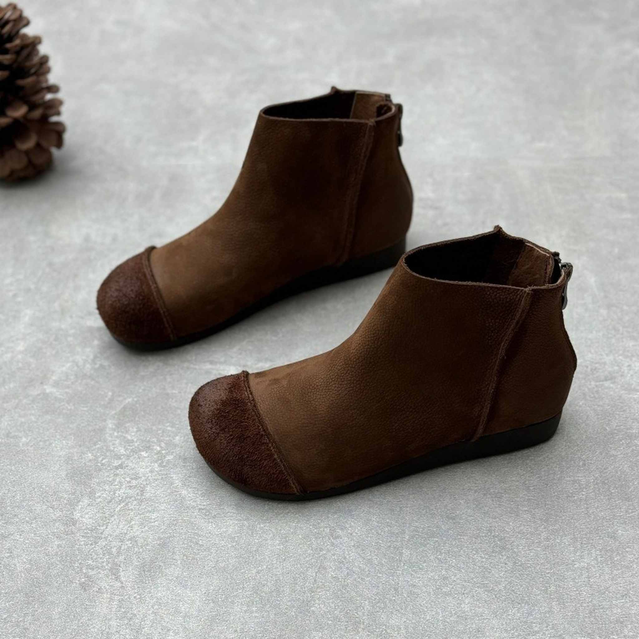 vintage handmade round toe flat sole leather ankle boot 06