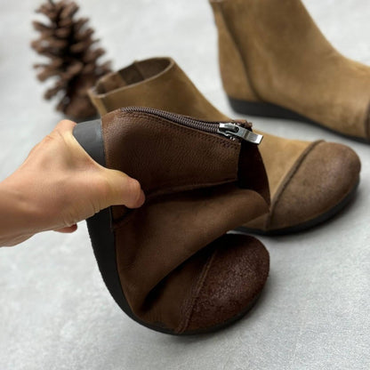 vintage handmade round toe flat sole leather ankle boot 07