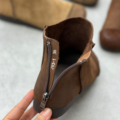 vintage handmade round toe flat sole leather ankle boot 08