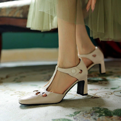 vintage sheepskin square hollow block heel sandals for  04