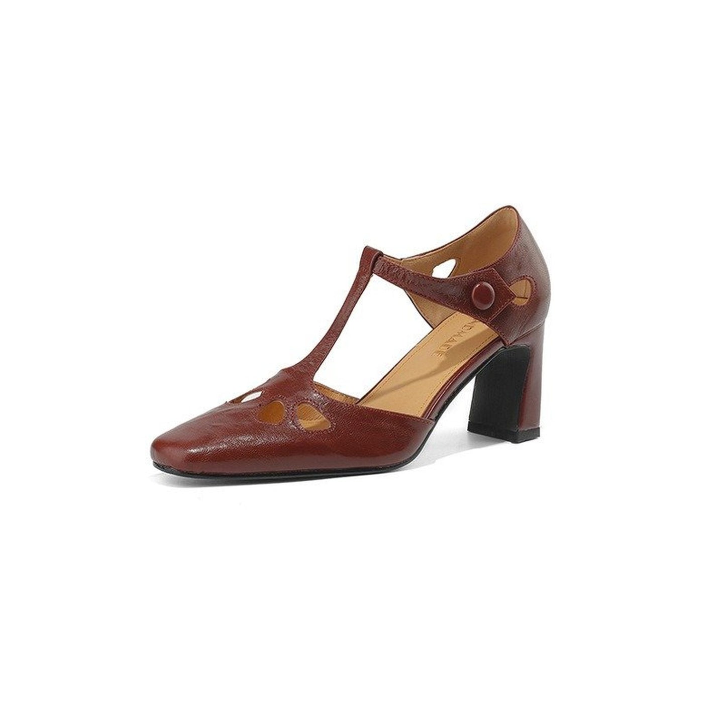 vintage sheepskin square hollow block heel sandals for  05