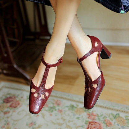 vintage sheepskin square hollow block heel sandals for  06