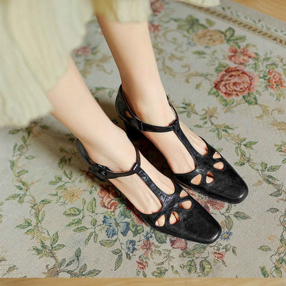 vintage sheepskin square hollow block heel sandals for  08