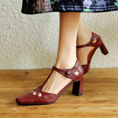 vintage sheepskin square hollow block heel sandals for  09