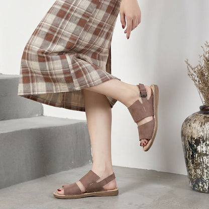 Wide Fit Matte Nubuck Leather Roman Sandals in Coffee Brown