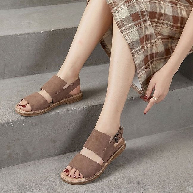 Wide Fit Matte Nubuck Leather Roman Sandals in Coffee Brown