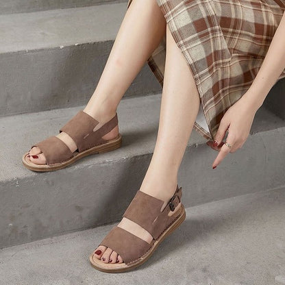 Wide Fit Matte Nubuck Leather Roman Sandals in Coffee Brown