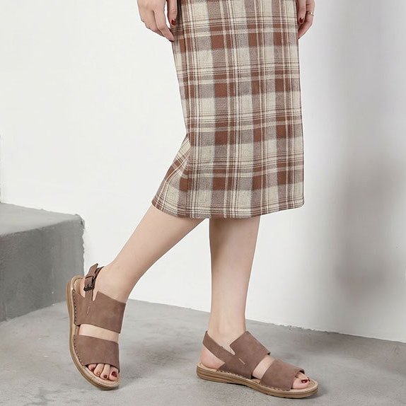 Wide Fit Matte Nubuck Leather Roman Sandals in Coffee Brown