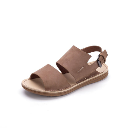 Wide Fit Matte Nubuck Leather Roman Sandals in Coffee Brown