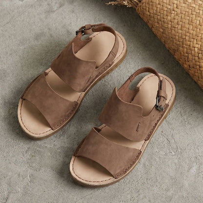 Wide Fit Matte Nubuck Leather Roman Sandals in Coffee Brown
