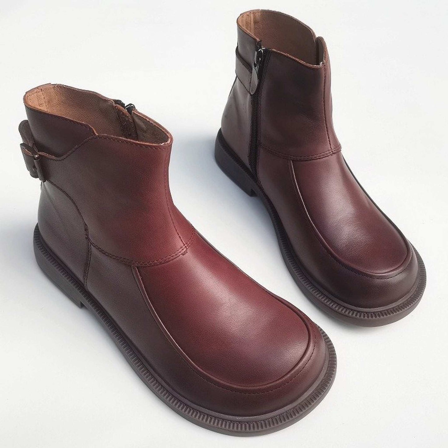 wide high top british work style leather ankle boots in 01