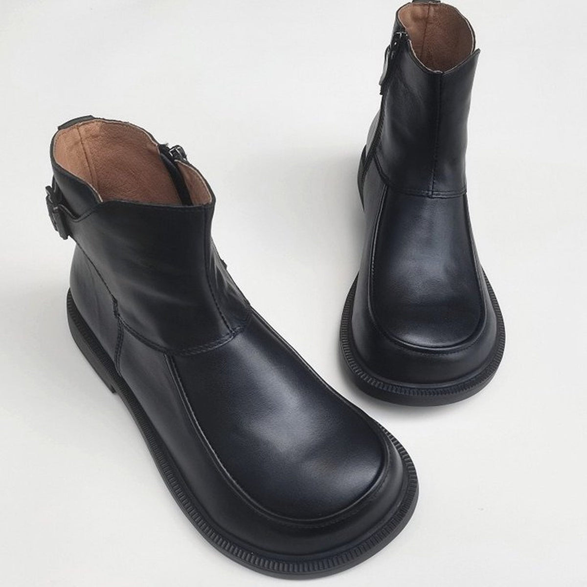 wide high top british work style leather ankle boots in 03