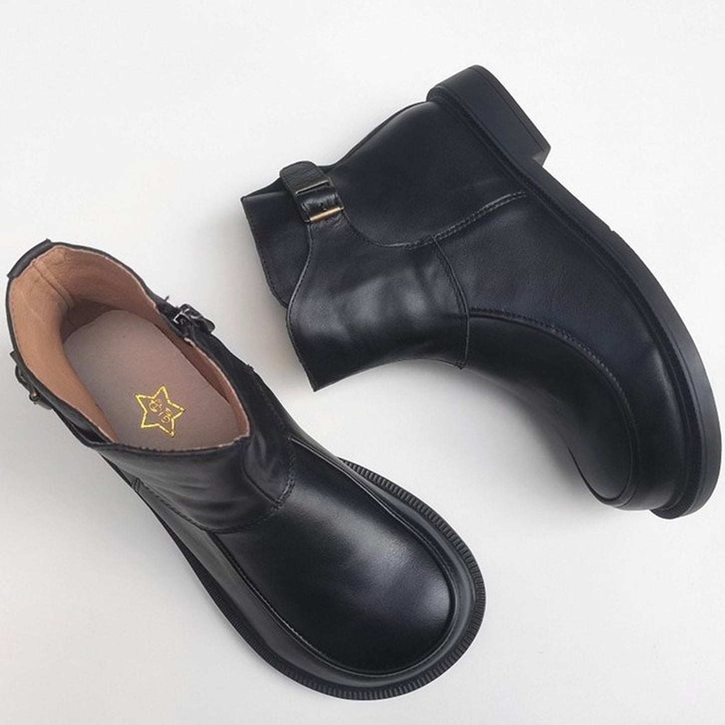 wide high top british work style leather ankle boots in 04