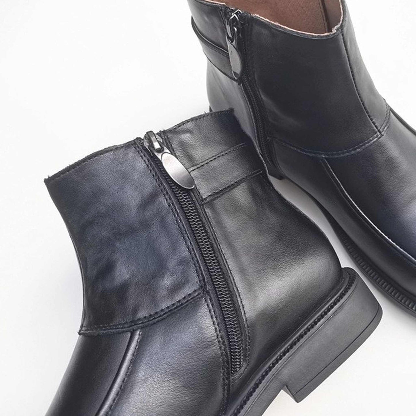 wide high top british work style leather ankle boots in 08