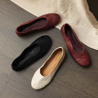 Women's Genuine Leather Leather Flat Flats in Creamy White/Black/Burgundy 01
