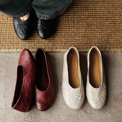 Women's Genuine Leather Leather Flat Flats in Creamy White/Black/Burgundy 02