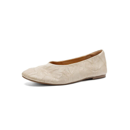 Women's Genuine Leather Leather Flat Flats in Creamy White/Black/Burgundy 05