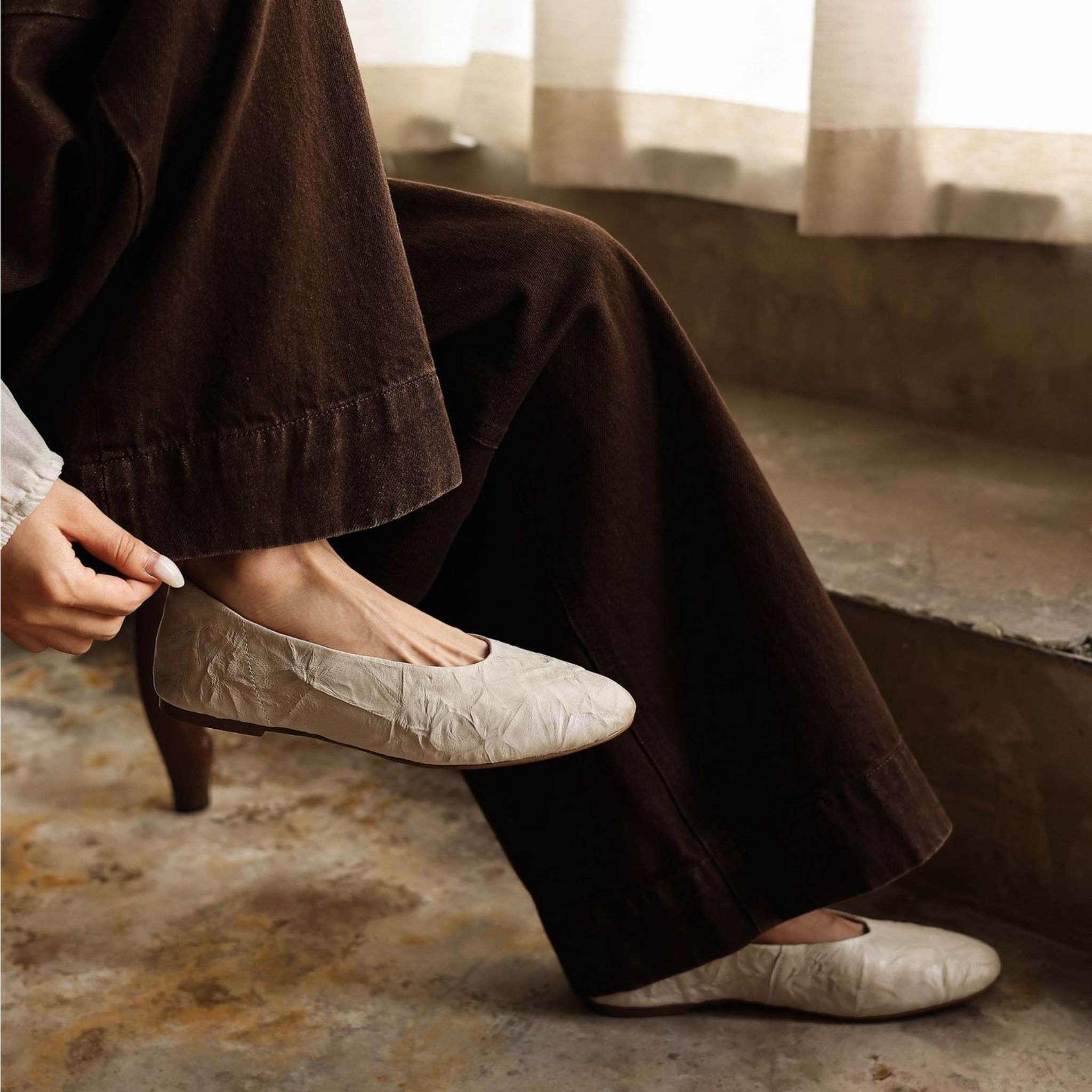 Women's Genuine Leather Leather Flat Flats in Creamy White/Black/Burgundy 12
